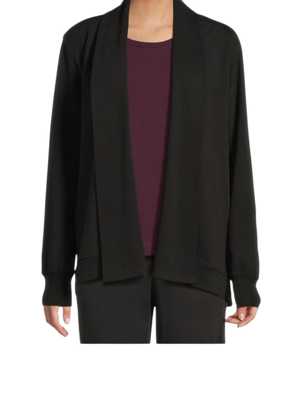 Pact Organic Cotton Airplane Wrap Cardigan Black Drape Front Open Cardigan XL